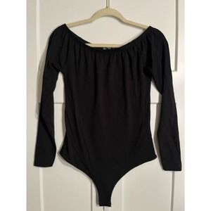 Boohoo Womens Size 8 Black Off Shoulder‎ Bodysuit Long Sleeve Bardot Stretch